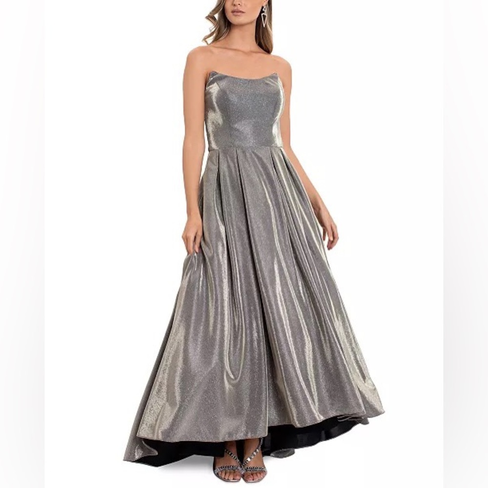 Betsy & Adam Womens Metallic Hi-Low Evening Dress - Picture 3 of 14